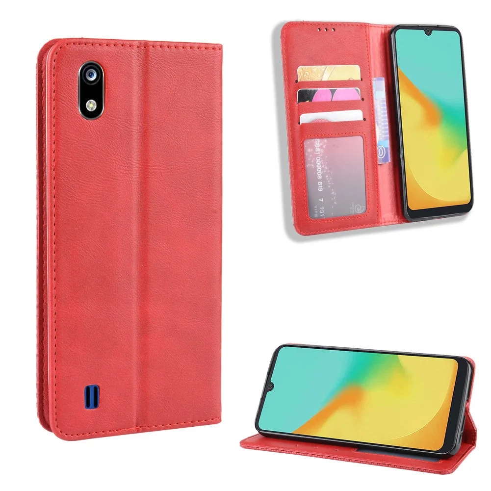 

For ZTE Blade A7 A5 2019 Case Retro Pattern PU Leather Fold Stand Magnetic Botton Wallet Case with Card Slots and Hand Strap