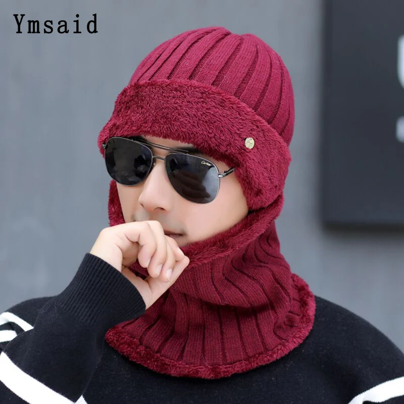 Зимняя шапка Skullies, шерстяные шапочки, вязаная шапка, шарф, набор, Балаклава, мужская шапка, осенние шапки для мужчин, шапочки, шапки