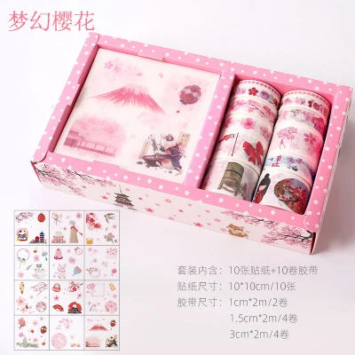 Sakura 02 Cherry blossom сезон клейкие ленты набор розовых серий девушка сердце Рука счет 10 наклеек плюс 10 рулонов ленты рождественские подарки - Цвет: Sakura 02