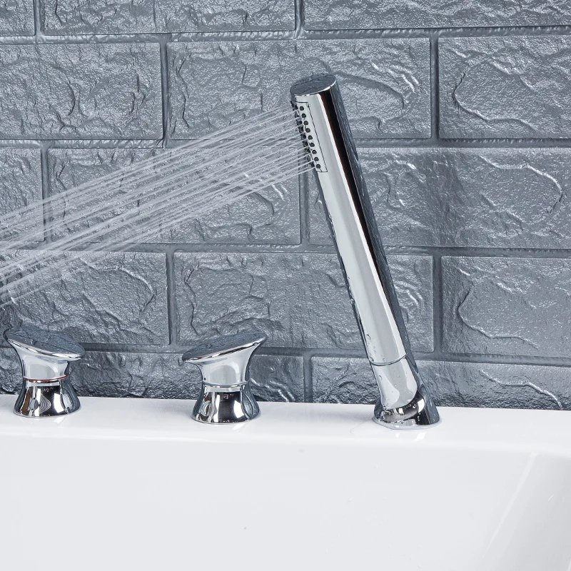 Chromed Brass Waterfall Massage Bathtub Faucet Tap With Hand Shower Waterfall Inlet Bathroom Hot&Cold Water Shower Mixer Tap