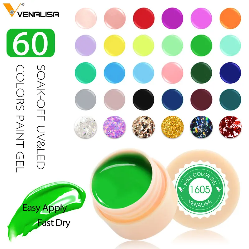 VENALISA Painting Gel Solid Colors Gel Nail Polish Nail Art Designs Soak Off UV LED Ink Varnish Lacquer 5ml 60 Colors 4
