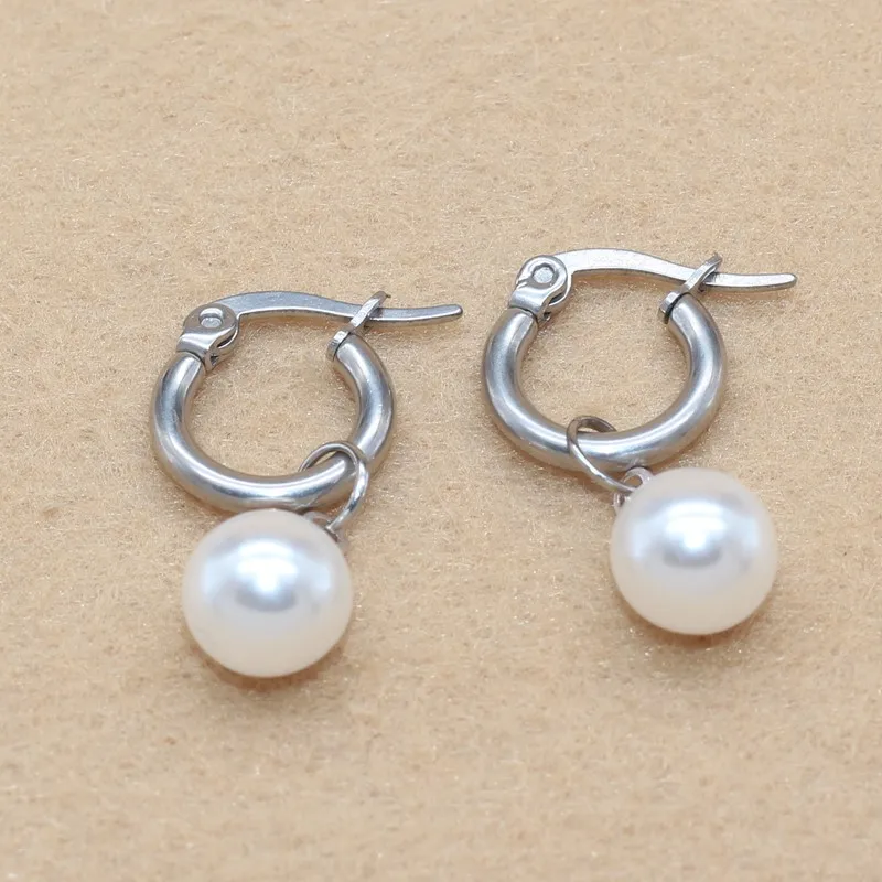 Титановые серьги-кольца 12 мм с сердечком и жемчугом, Star Charms316 L, нержавеющая сталь, не выцветает, не вызывает аллергии - Окраска металла: d