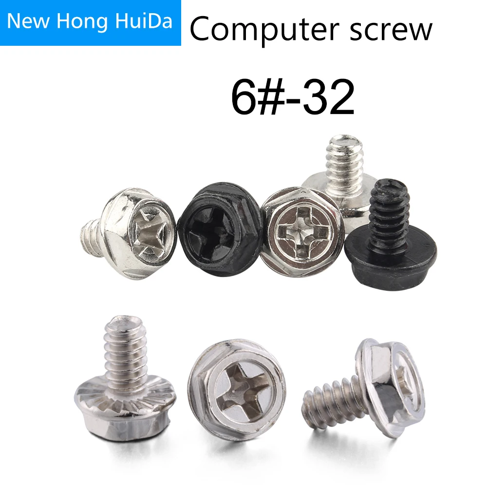 Maxmoral 200pcs Toothed Hex 6/32 SCREW 6-32 Computer PC Case Hard Drive Motherboard Mounting Screws. 