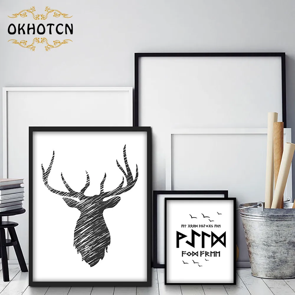 

LOVE KISS HOME Nordic Art Deer Canvas Painting Poster Minimalist Print Motivational Wall Picture Living Room Home Decoration