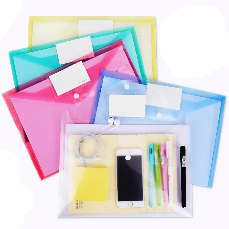 10 Pcs/Set Snap File Bag Plastic 16C A4 Paper Storage Folder PP Transparent Portfolio Policy Briefcase With Label + Fix Pen Hole 50 pcs durable briefcase folder snap floral file bag paper a4 school stationery store office supplies 8 color cartoon folder