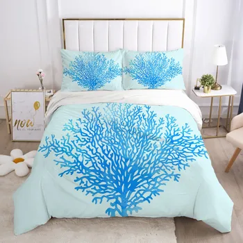 

3D Blue Coral Design Duvet Cover Set Bedding Sets Comforter Cases Pillow Covers Double Single Twin King Queen Size Bedclothes