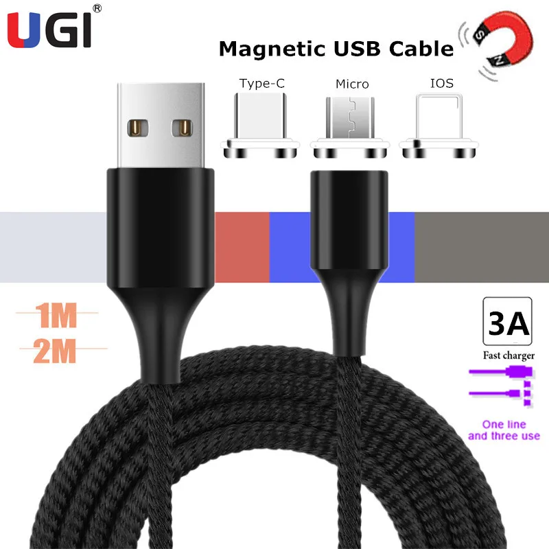 UGI 3 в 1 Магнитный кабель USB C Тип Micro Быстрая зарядка высокоскоростной для Android IOS