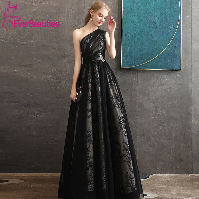 as picture Vestidos De Gala A-Line черные платья для выпускного вечера Длинные с открытым плечом Тюль Аппликации Vestidos De Fiesta Largos vestido de festa - Цвет: as picture