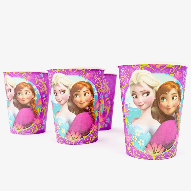 Cups 8pcs Вечерние шары Эльзы и Анны из мультфильма «Холодное сердце», детские праздничные одноразовые столовые приборы на день рождения, тарелки, чашки с флагом, Детские вечерние украшения, подарок - Цвет: Cups 8pcs