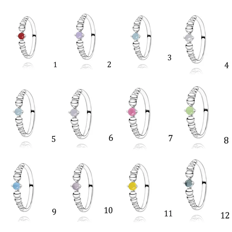 

2020 NEW Authentic 925 Sterling Silver Rings Topaz Birthstone Beaded Rings Jewelry