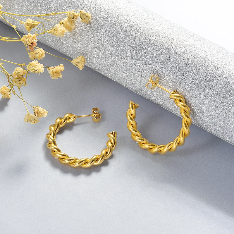 Baoyan, винтажные золотые серьги-кольца с петлей, витые серьги-кольца из нержавеющей стали, минималистичные золотые титановые серьги для женщин