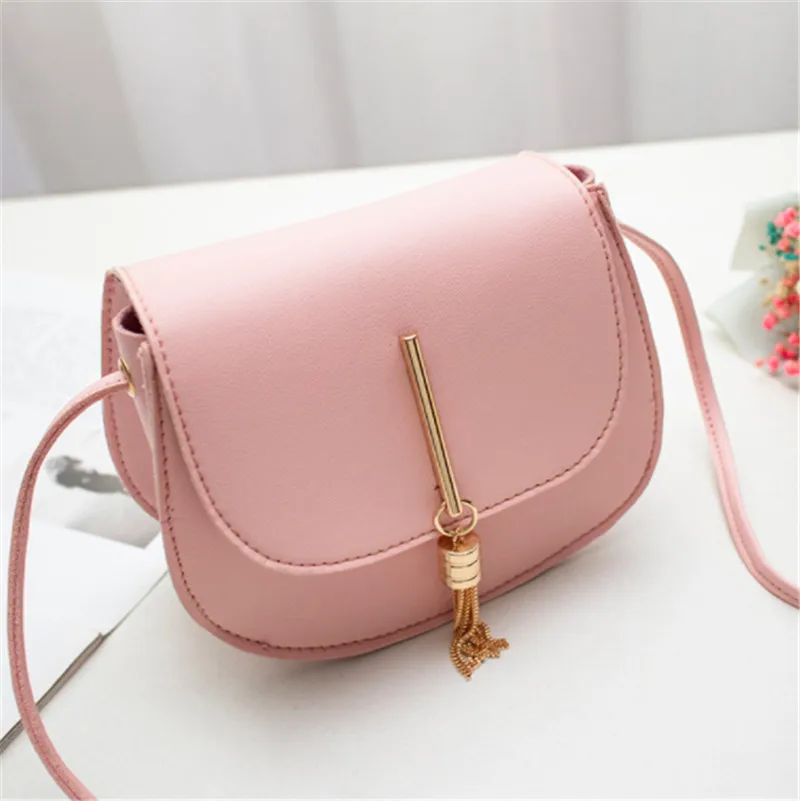 Модная мини-сумка на ремне женская сумка с кисточкой из искусственной кожи - Цвет: pink