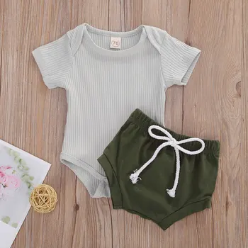 

Pudcoco Newborn Baby Boy Clothes Summer 2020 Solid Color Knitted Cotton Short Sleeve Romper Tops Short Pants 2Pcs Outfits Set