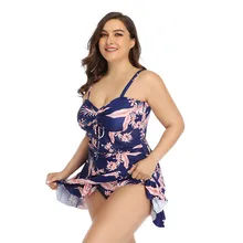 Пуш-ап размера плюс, женский купальник, цветочный принт, два предмета, купальник, платье, танкини, купальный костюм, монокини, пляжная одежда, женская летняя одежда