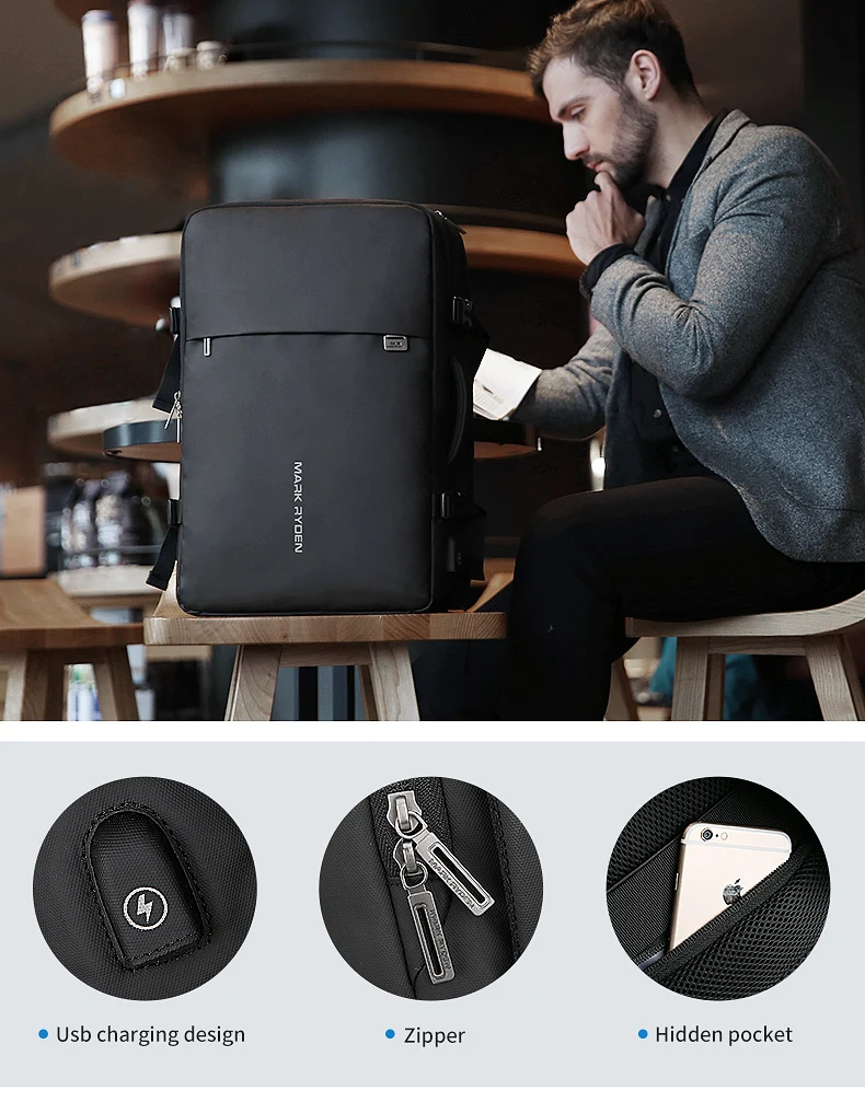 Mark Ryden мужской рюкзак для путешествий с защитой от воровства mochila, бизнес рюкзак для отдыха, подходит для 17 дюймового ноутбука, зарядка через usb, многослойное пространство