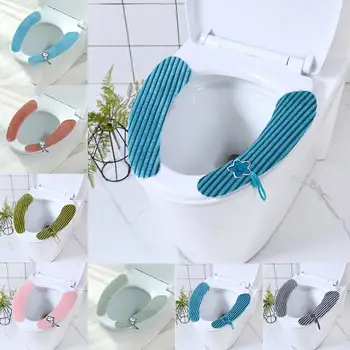 

cartoon Toilet Seat Cover with handle Soft WC Paste Pad Washable Bathroom Warmer flannel Seat Lid Cover Closestool Sticky mat