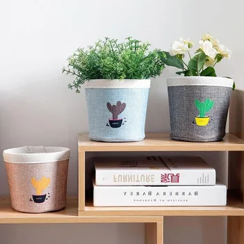 

Canvas Potted flower Pot Living Room Desktop flower Pot Set Creative Cloth Dried flower Decorative flower Basket Storage Basket