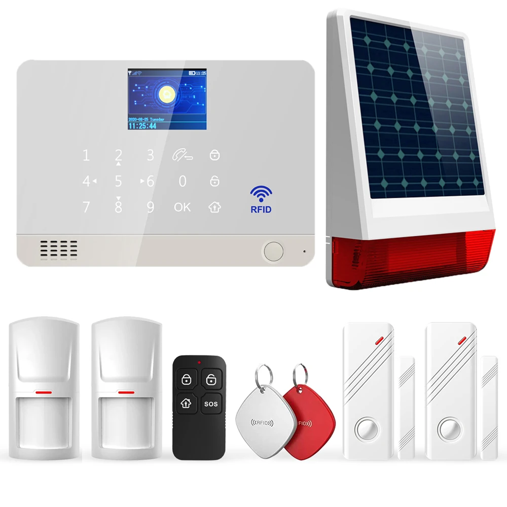 Wolf-Guard Wifi GSM LCD Home Alarm Security System TuYa APP Control 11 Languages DIY Camera Solar Siren PIR Detector Door Sensor 