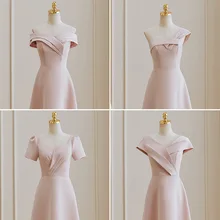 Simple Satin Tea Length Bridesmaid Dress 2022 New Style Short Sleeves Maxi A Line Formal Wedding Guest Party Dresses YSAN1267