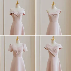 Simple Satin Tea Length Bridesmaid Dress 2022 New Style Short Sleeves Maxi A Line Formal Wedding Guest Party Dresses YSAN1267