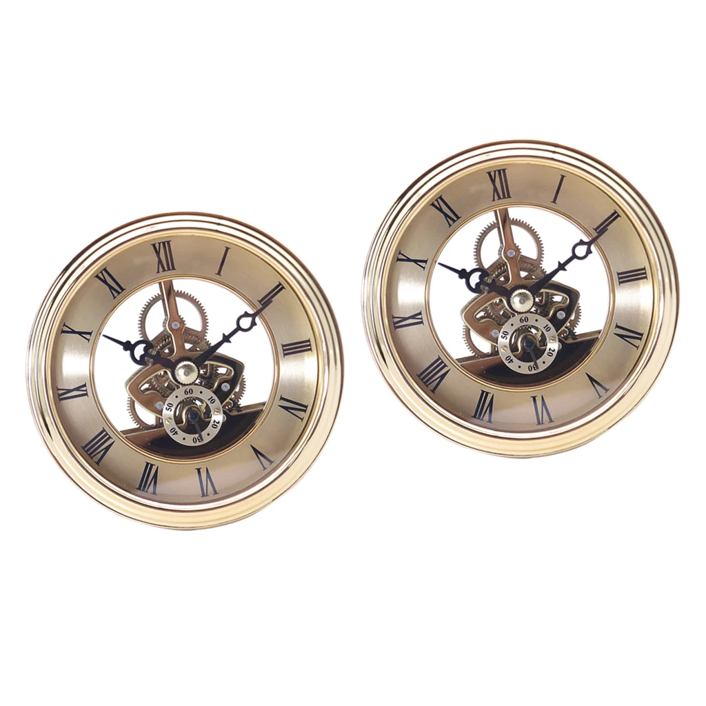 2Pcs Round  Bezel Skeleton Clock Watch Insert Quartz Movement Parts for Watchmaker