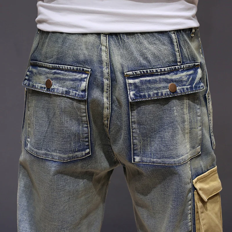 KSTUN Mens Jeans with Side Pockets Cargo Jeans Stretch Denim Pants Multi-pocket Jeans Male Relaxed