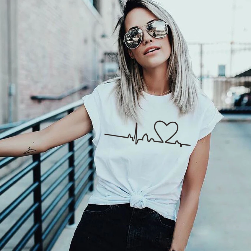 Женские футболки с принтом влюбленных Harajuku Летние черные повседневные круглым