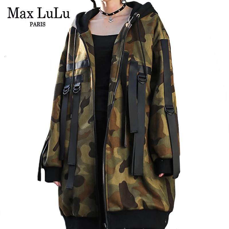 Женский Длинный Камуфляжный Тренч Max LuLu Повседневная ветровка с мехом в