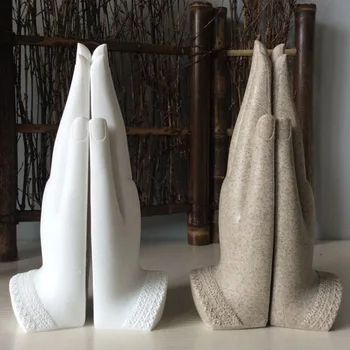 

[Funny] 2Pcs/Set Crafts Sandstone Buddha Figure Hands together Statue Sculptures Buddhism Statues Garden home Decoration