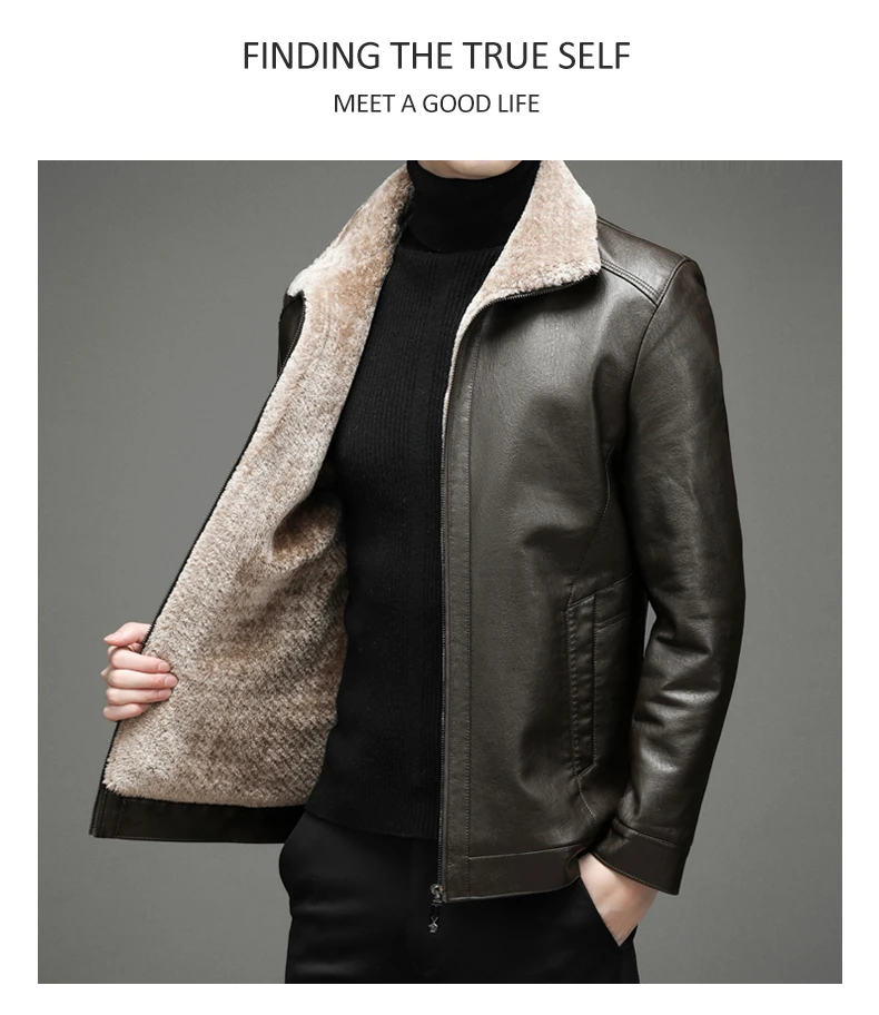 sheep leather jacket New Autumn Winter PU Men's Jacket Business Faux Leather Thickened Warm Jacket High Quality Male Large Size Thickened Fleece Coat motorcycle leather jackets