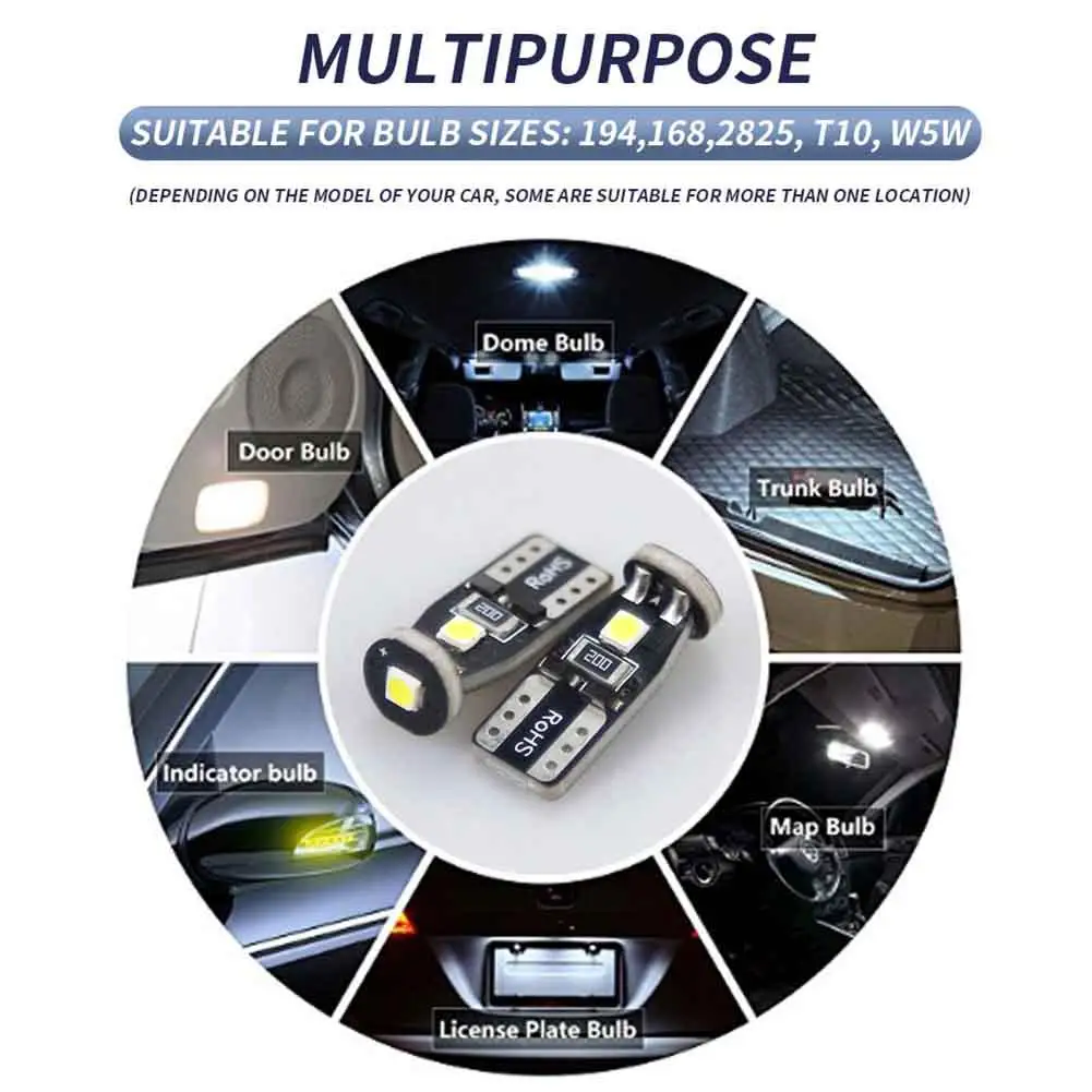 Adeeing 10pcs LED  12V 300LM T10 3smd ׸ Led  ڵ 3030 극ũ Ʈ  Ʈ ǳ  
