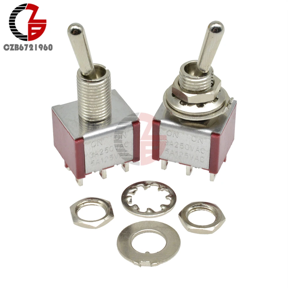 MTS-202 Toggle Switch 13*11.5MM Red 6Pin On-Off Silver Contactor 125V 5A 250V 3A | Строительство и ремонт