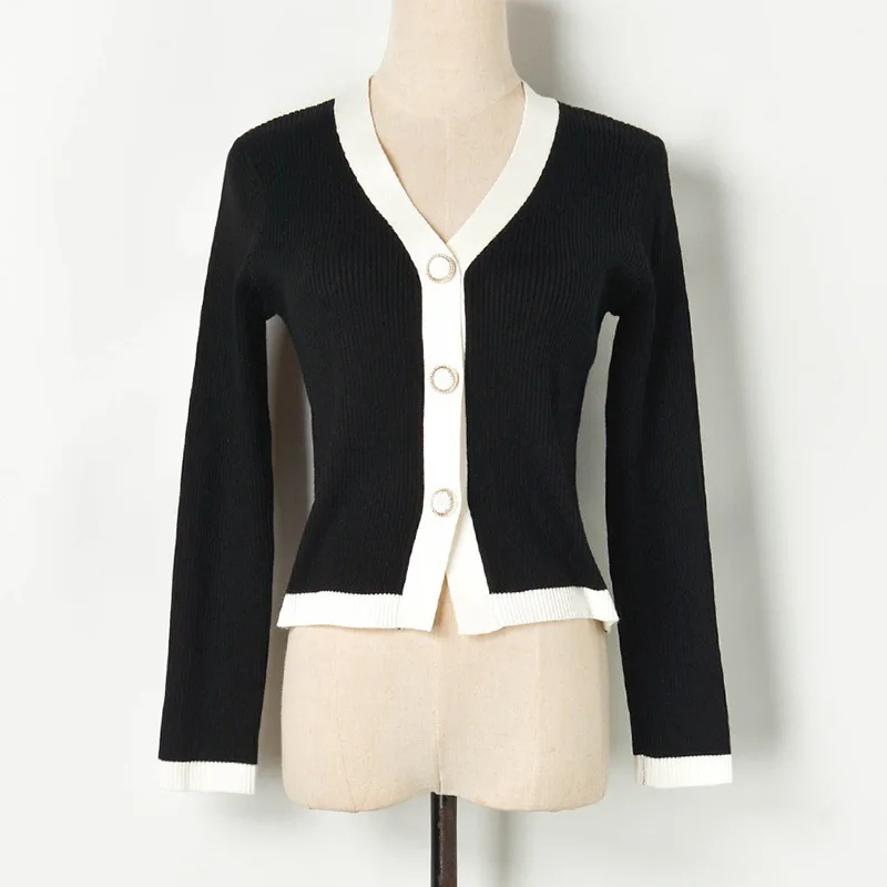 

Knit Crop Cardigan Jacket 2019 Fall Hit Color V-neck Single Breasted Slim Knit Coat and Jacket Ladies Short Cardigan Crop Tops