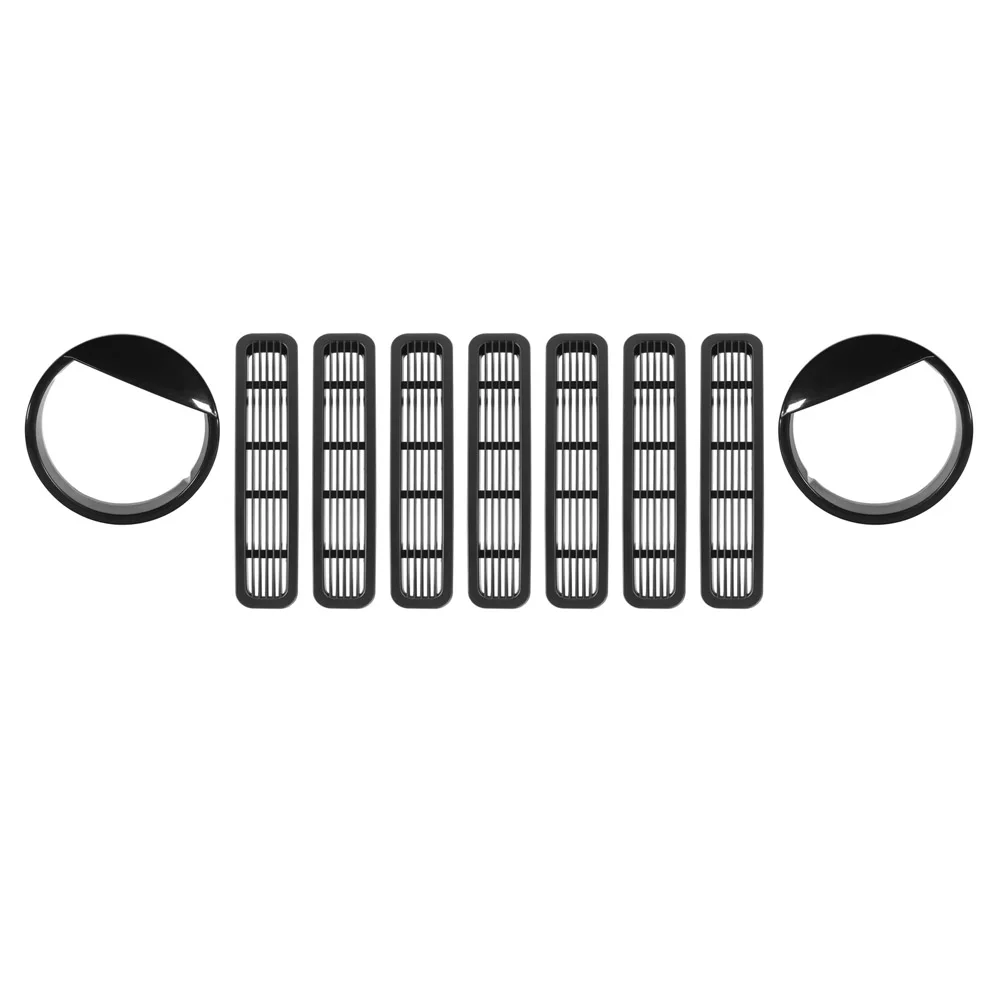 Для Jeep Wrangler TJ 1997-2006 автомобиль передняя решетка Накладка для укладки волос спереди светильник лампа кольцо авто аксессуар 9 шт./компл