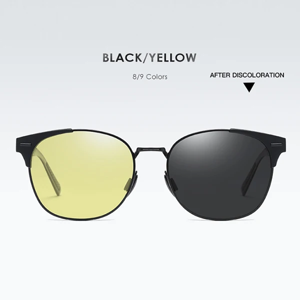 HGE-H, новинка, круглые поляризованные солнцезащитные очки для мужчин, оправа из алюминиево-магниевого сплава, солнцезащитные очки, фотохромные линзы, очки для вождения KD100 - Цвет линз: C8 Black Frame