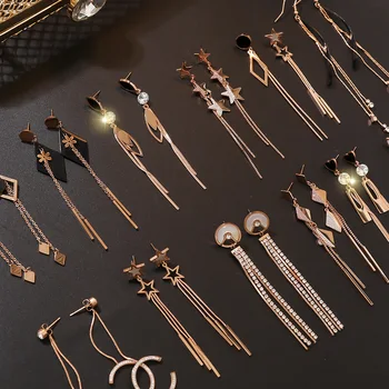 

Temperament Korean Geometric Long Titanium Steel Non-Fading Earrings 2020 New Fashion Face Thin Jewelry Female