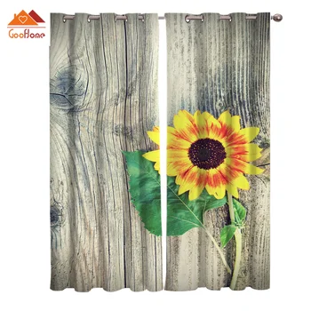 

Sunflower Wood Rustic Window Curtains Living Room Outdoor Fabric Drapes Curtain Home Decor
