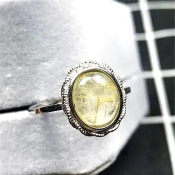 

Genuine Natural Gold Rutilated Ring Jewelry For Woman Man Quartz Clear Crystal 12x10mm Beads Silver Adjustable Finger Ring AAAAA