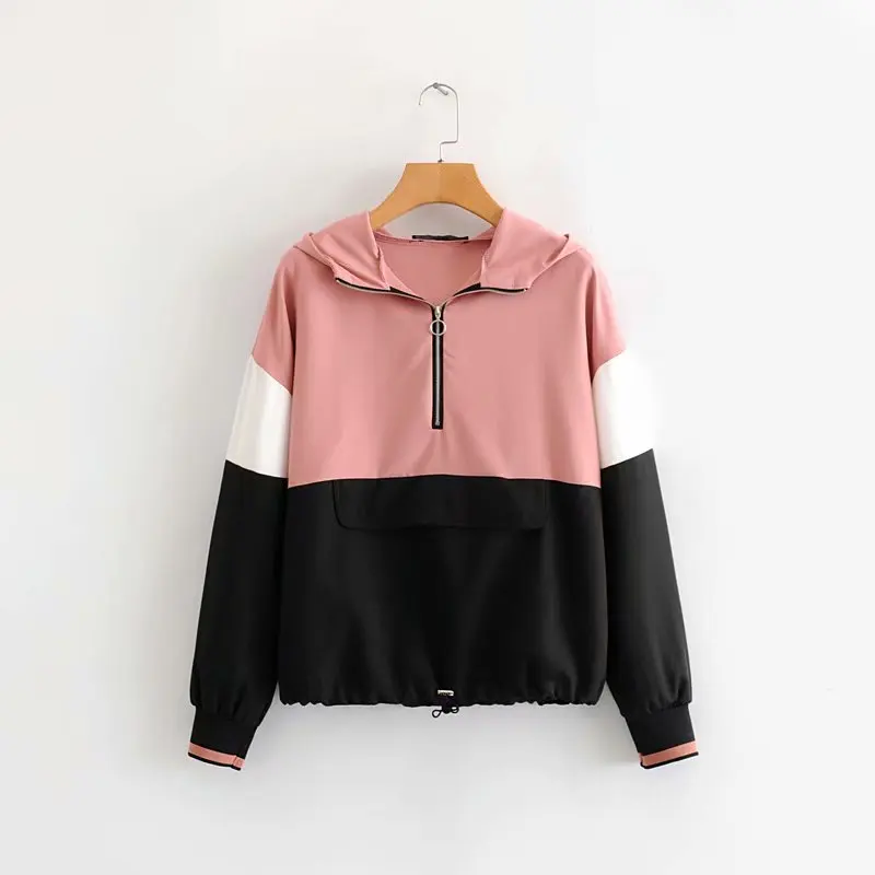 

Overplus of Goods Exported to Europe And US Women's Autumn Pink Black Mixed Colors Sports Set Hoodie with Sleeves + Side Edge St