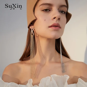 

SuXin Fashion Retro Long Tassel Earrings for Women's Artificial Rhinestone Pendant Earring Jewelry Gift