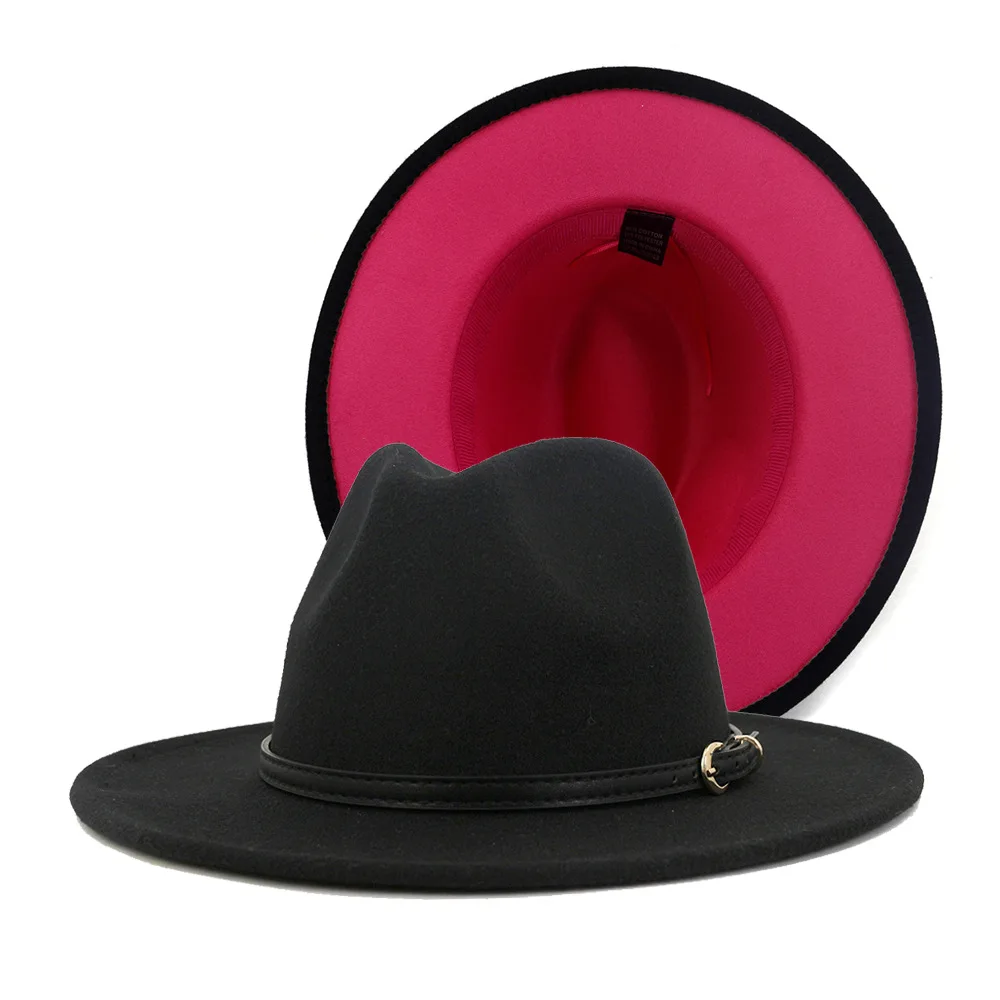 Mens & Womens Black and Red PINK Wide Brim Fedora Hat Buckle Two Tone Felt Panama Hat _ - AliExpress Mobile