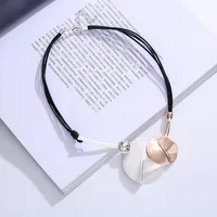 Amorcome Boho Geometric Short Black Leather Necklace with Round Pendant Women Laies Choker Collares Vintage Statement Jewelry