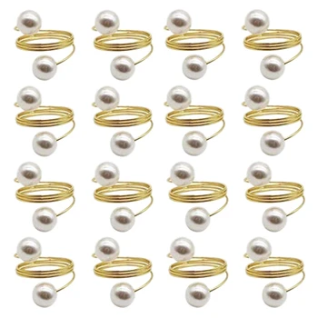 

24PCS Pearl Napkin Rings Wedding Napkin Rings Metal Reusable Decorative Golden Napkin Rings for Dining Table Decoration