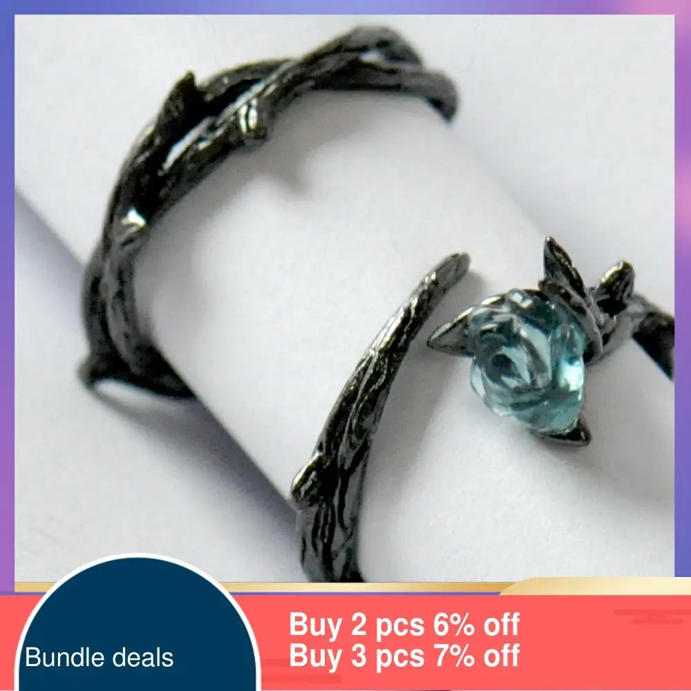 Thaya Rose Thorns s925 Silver Rings Blue Crystal Rose Flower Vintage Plant Valentine's Gift for Women Knot Black Fine Jewelry ► Photo 2/6