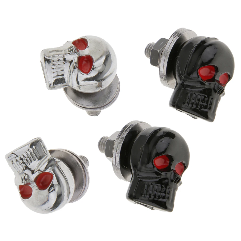 4 x Skulls License Plate Frame Bolt Screw Fastener Motorcycle Car Truck