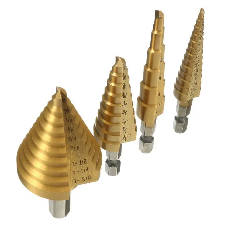 ELEG-4pcs HSS титановое покрытие ступенчатые сверла, ступенчатые сверла