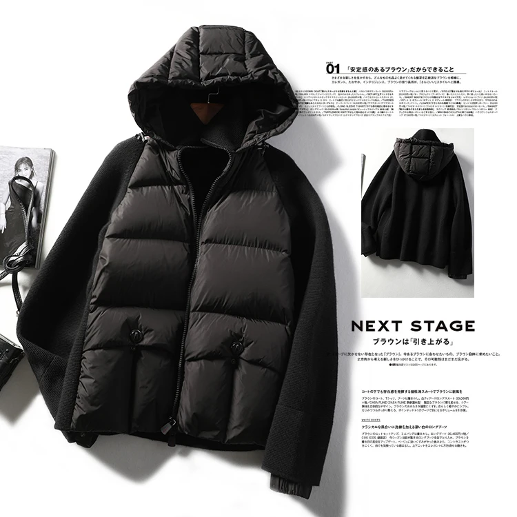 

Hooded Female Short Coat 90% White Duck Down Patchwork Wool Fabric Stylish And Elegant Spring 2020 New