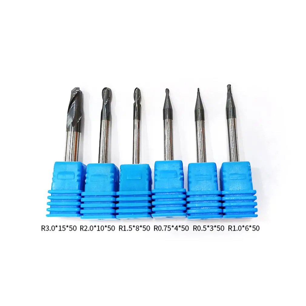6pcs 45 Degree Tungsten Steel Milling Cutter CNC Numerical Control Tool Straight Shank Two-edge Outer R Cutter Ball End Mill