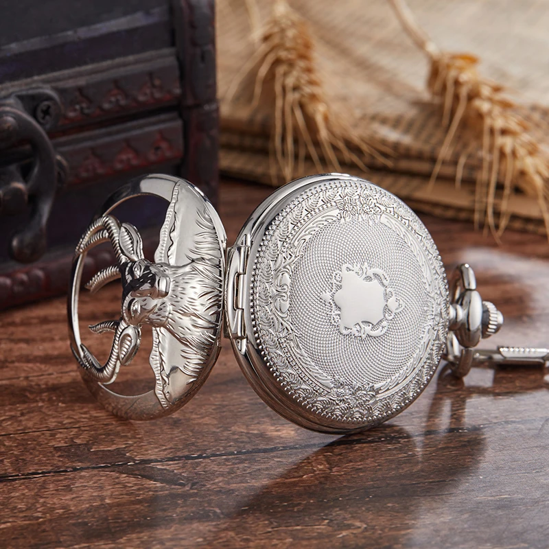New Luxury Goat Skeleton Mechanical Pocket Watch Men Woman Antique Necklace Pocket& Fob Watches Chain Male Clock