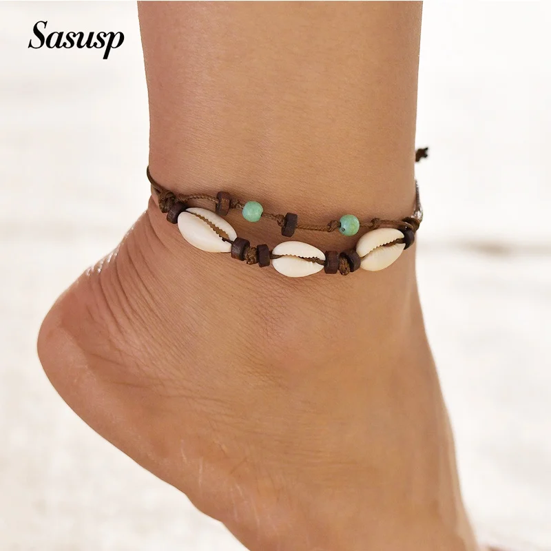 Sasusp Boho ножные браслеты с очаровательными натуральными ракушками и бусинами для женщин ножной браслет морские аксессуары